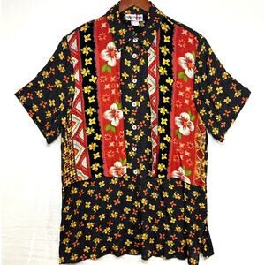 Vintage Anybody Everybody‎ Large Black Floral Shirt Bowling Hippie 80s Buttoned